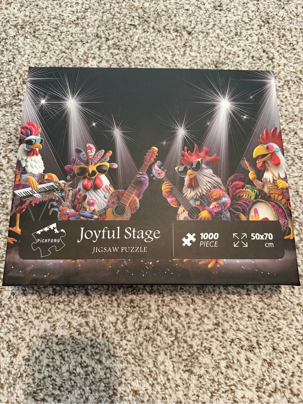 Joyful Stage 1000-Piece Jigsaw Puzzle - Black Background, Colorful Rooster Band